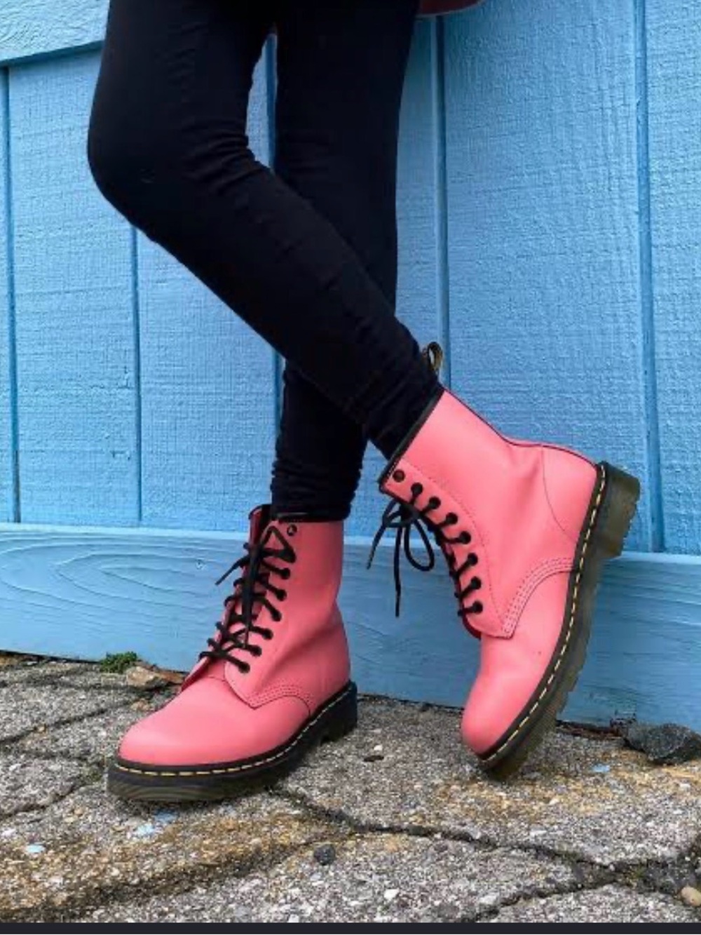 Dr. Martens Acid Pink Lace-Up Combat Boots with Black Trim EU 37 US 6
